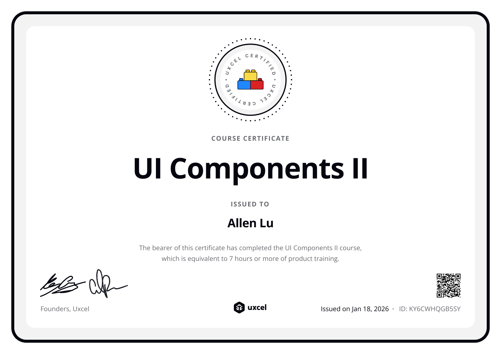 Allen Lu's certificate